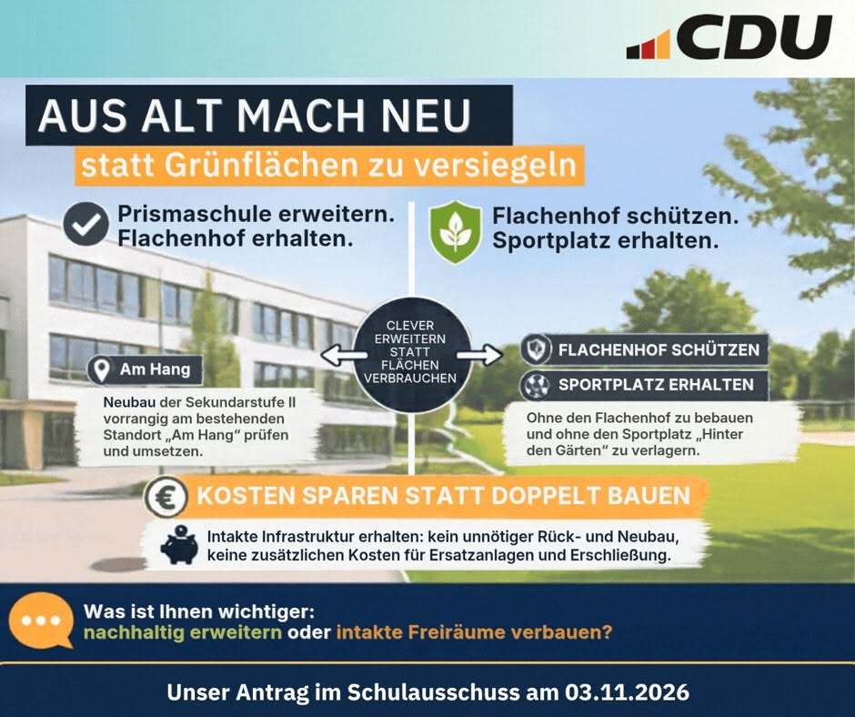 Prismaschule erweitern, Flachenhof erhalten